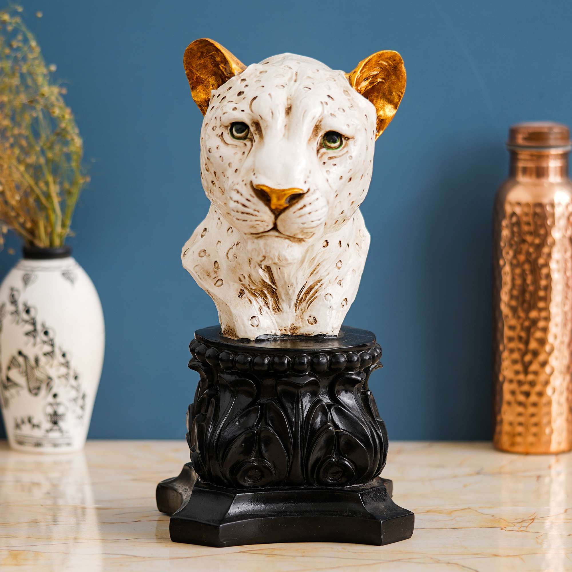 Handmade Lioness Head Statue Stone Finish Animal Figurines Gifts Antique Design for Home Decoration(White) - Image 3